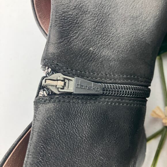 Dansko Raina Black Burnished Nubuck Leather Side Zip Block Heel Ankle Boot Shoes - Picture 7 of 11